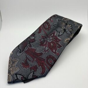 Editions by‎ Van Heusen Men's Necktie Tie Gray Red Floral Classic Length